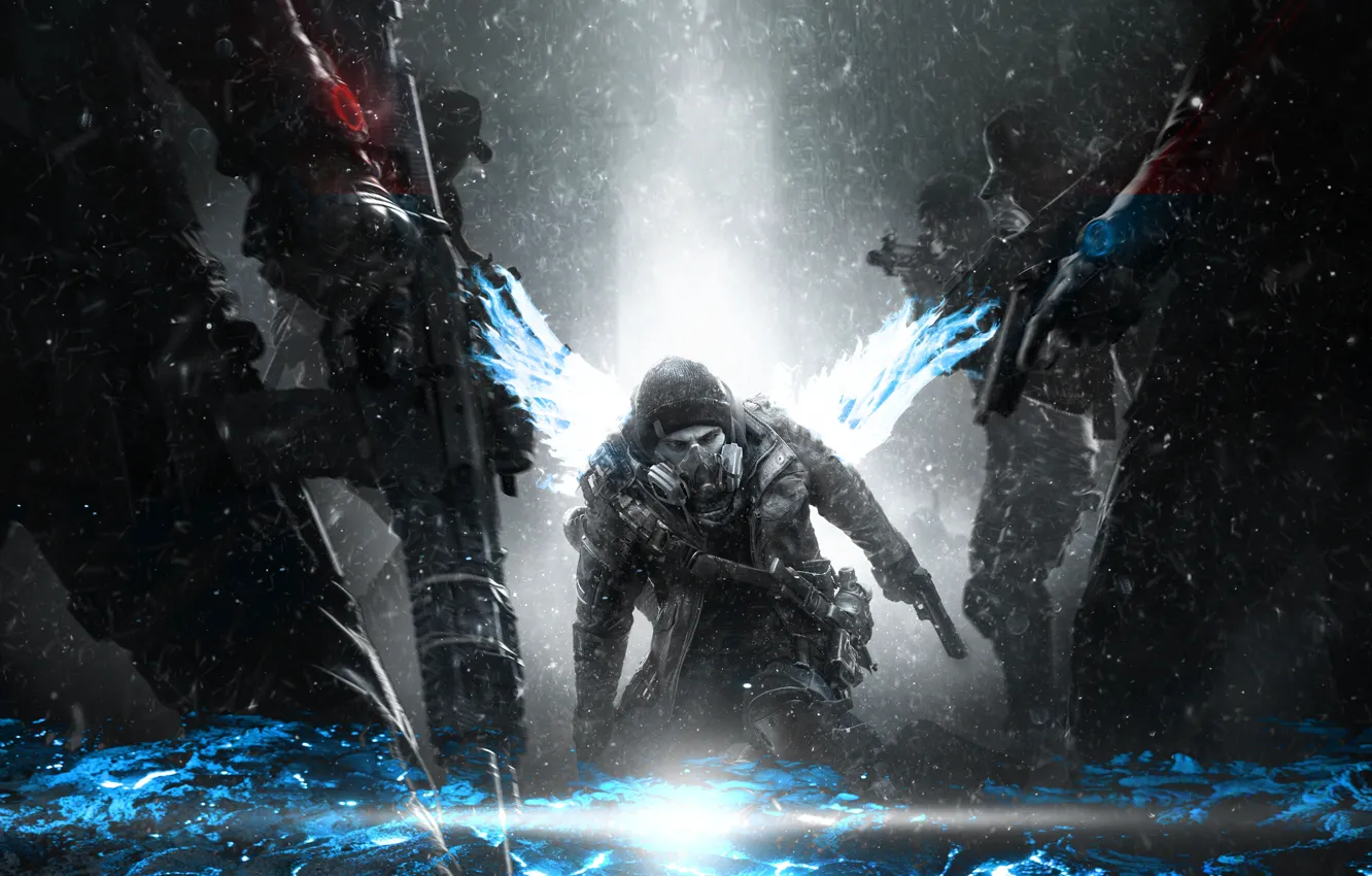 Photo wallpaper snow, weapons, war, victory, clothing, the game, people, wings