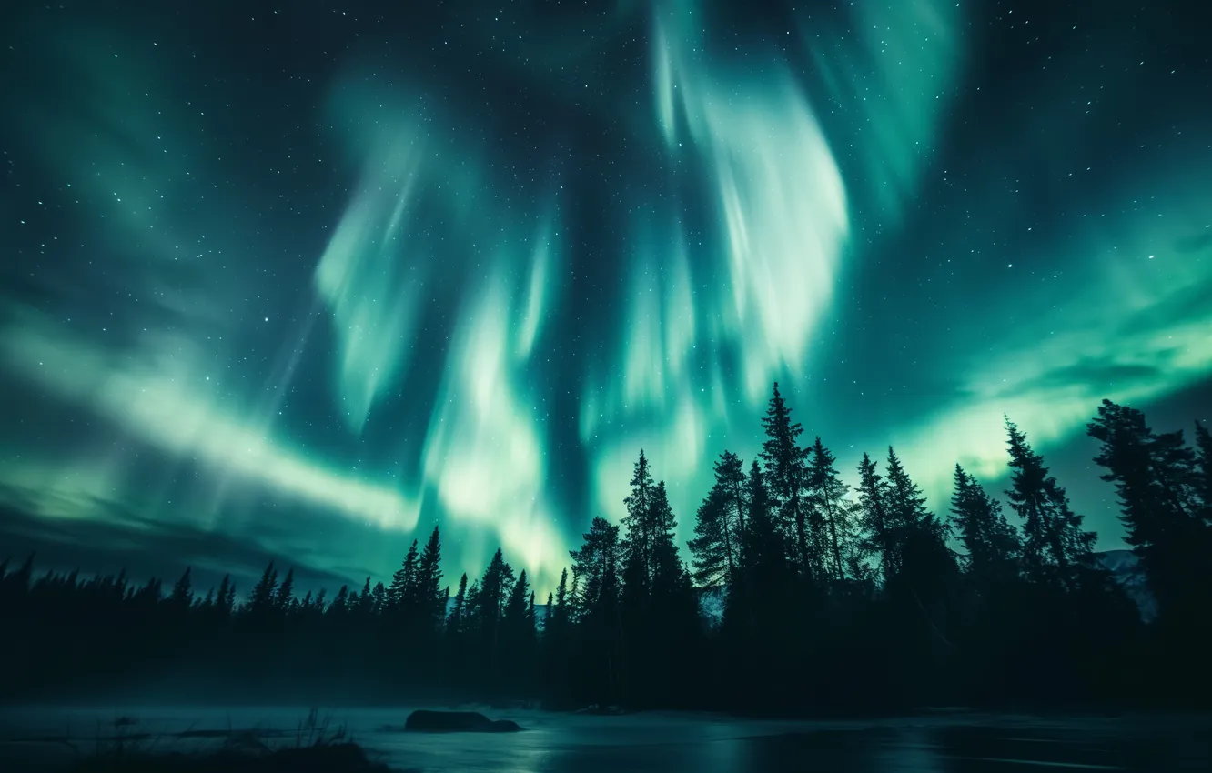 Photo wallpaper forest, magic, colours, Aurola