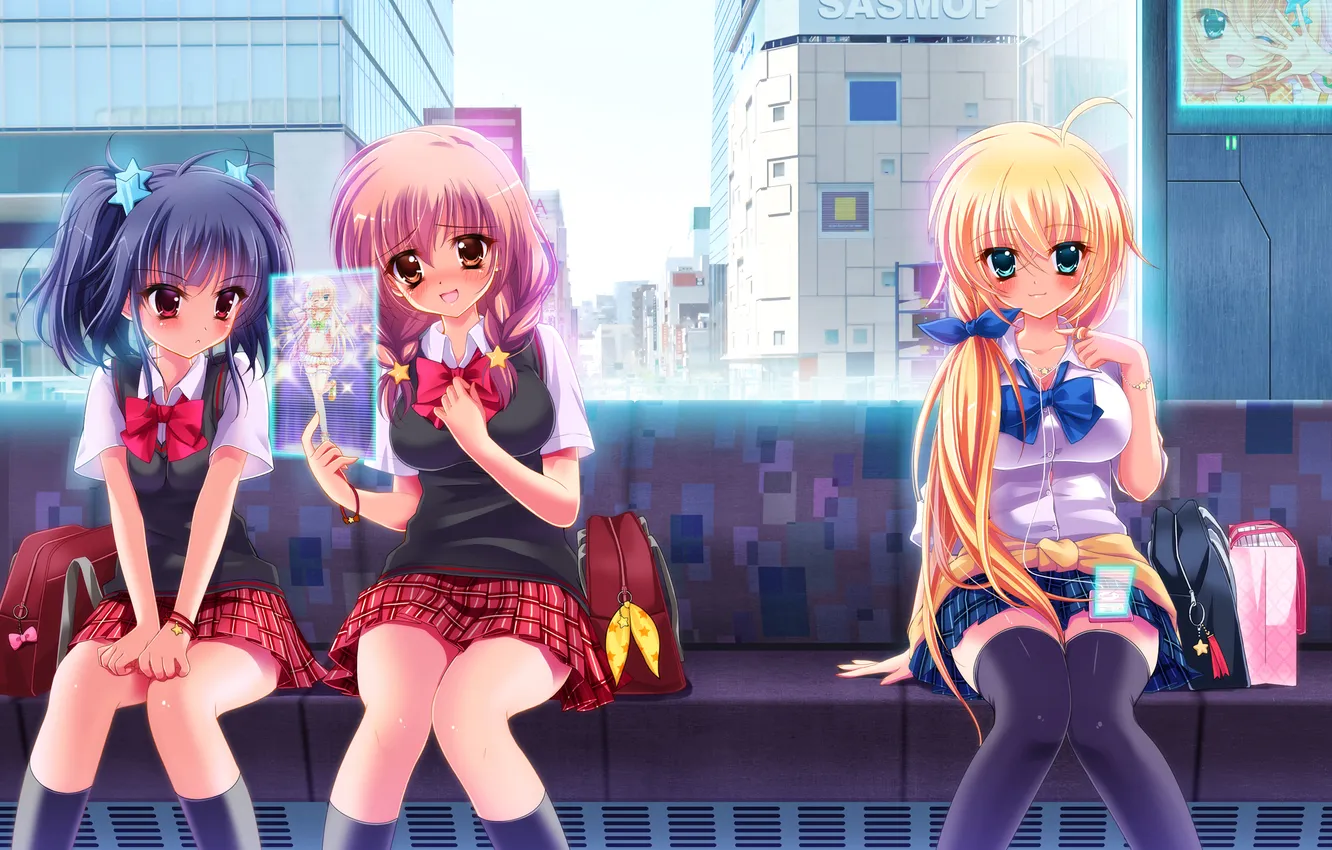 Photo wallpaper girl, the city, smile, music, train, headphones, dissatisfaction, art