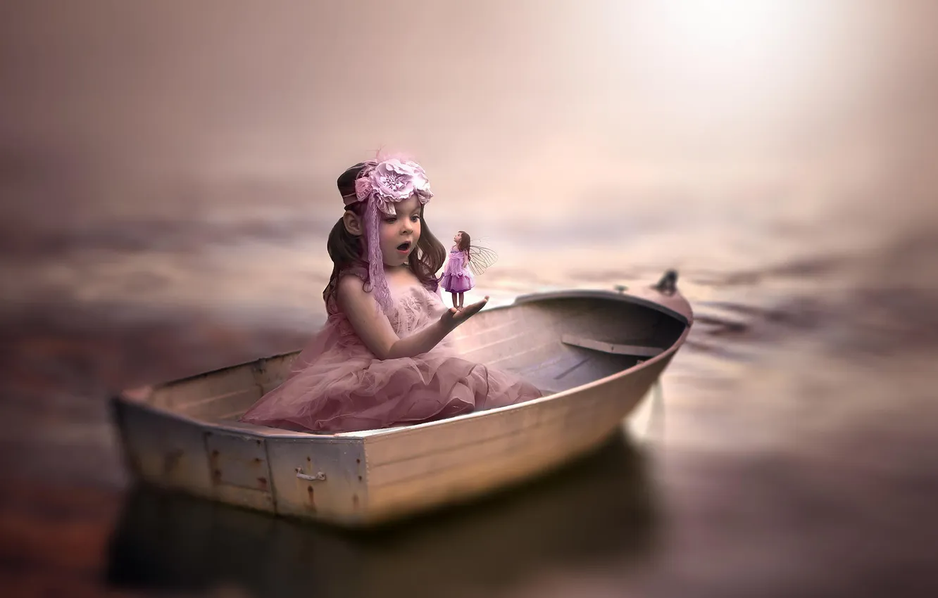 Photo wallpaper boat, fairy, girl