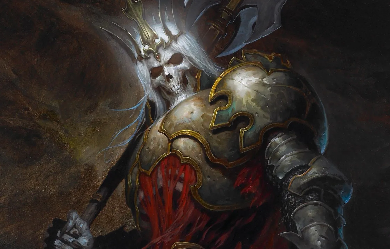 Photo wallpaper armor, crown, skeleton, axe, Diablo III, king, Leach, sinister