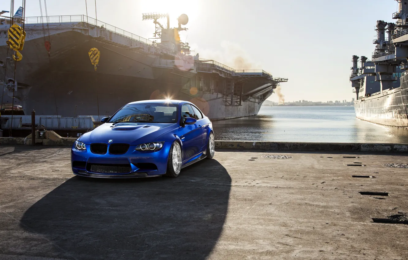 Photo wallpaper blue, bmw, BMW, shadow, pier, blue, e92