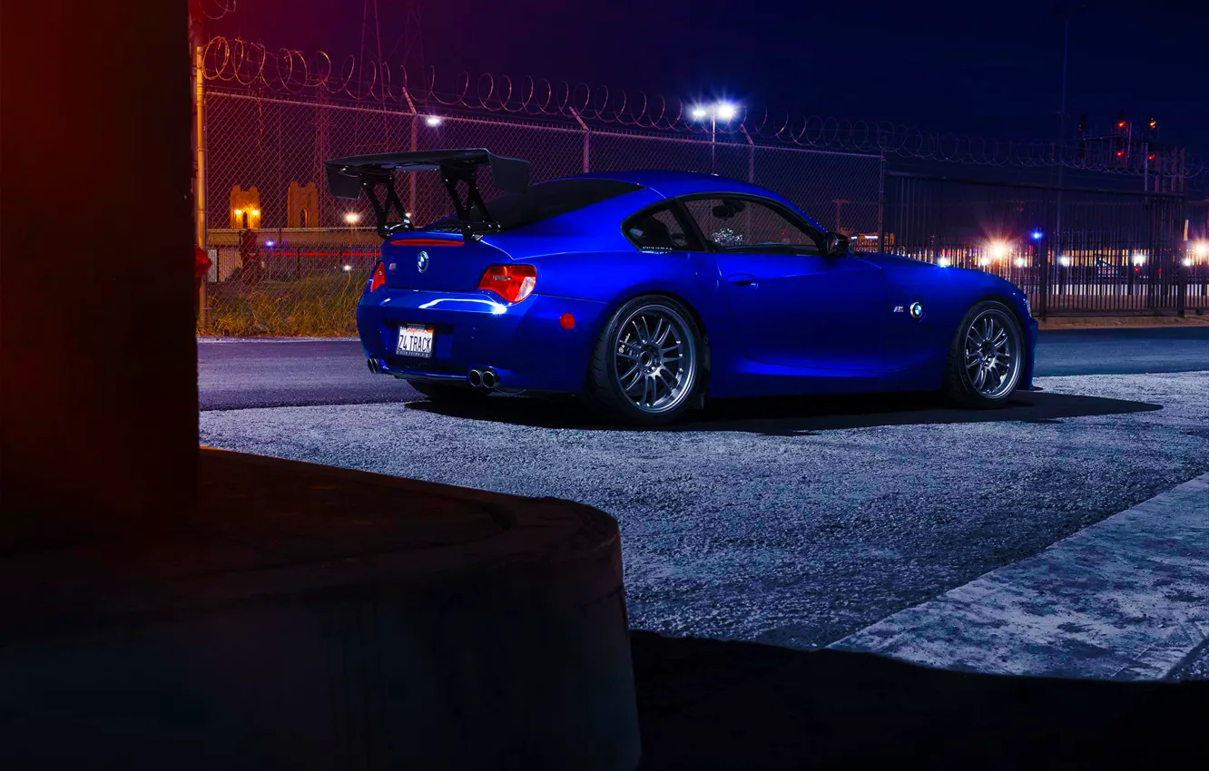 Photo wallpaper BMW, Dark, Blue, Coupe, Spoiler, Rear, Ligth, Nigth