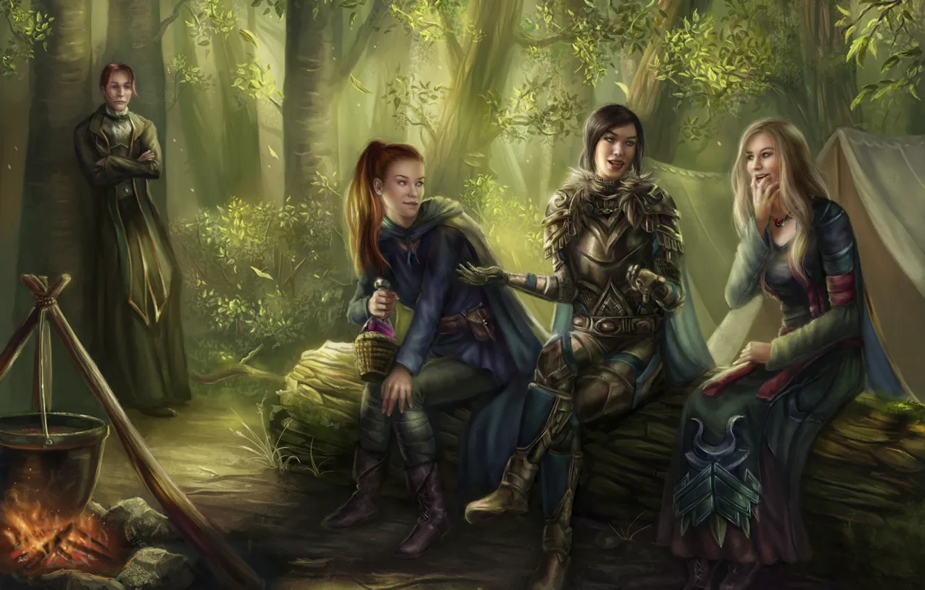 Photo wallpaper forest, girl, the fire, guy, Chan