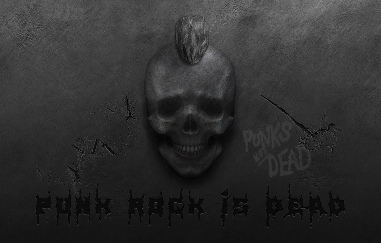 Photo wallpaper cracked, wall, skull, Mohawk, punk rock, punk rock, punk rock is dead, punk rock is …