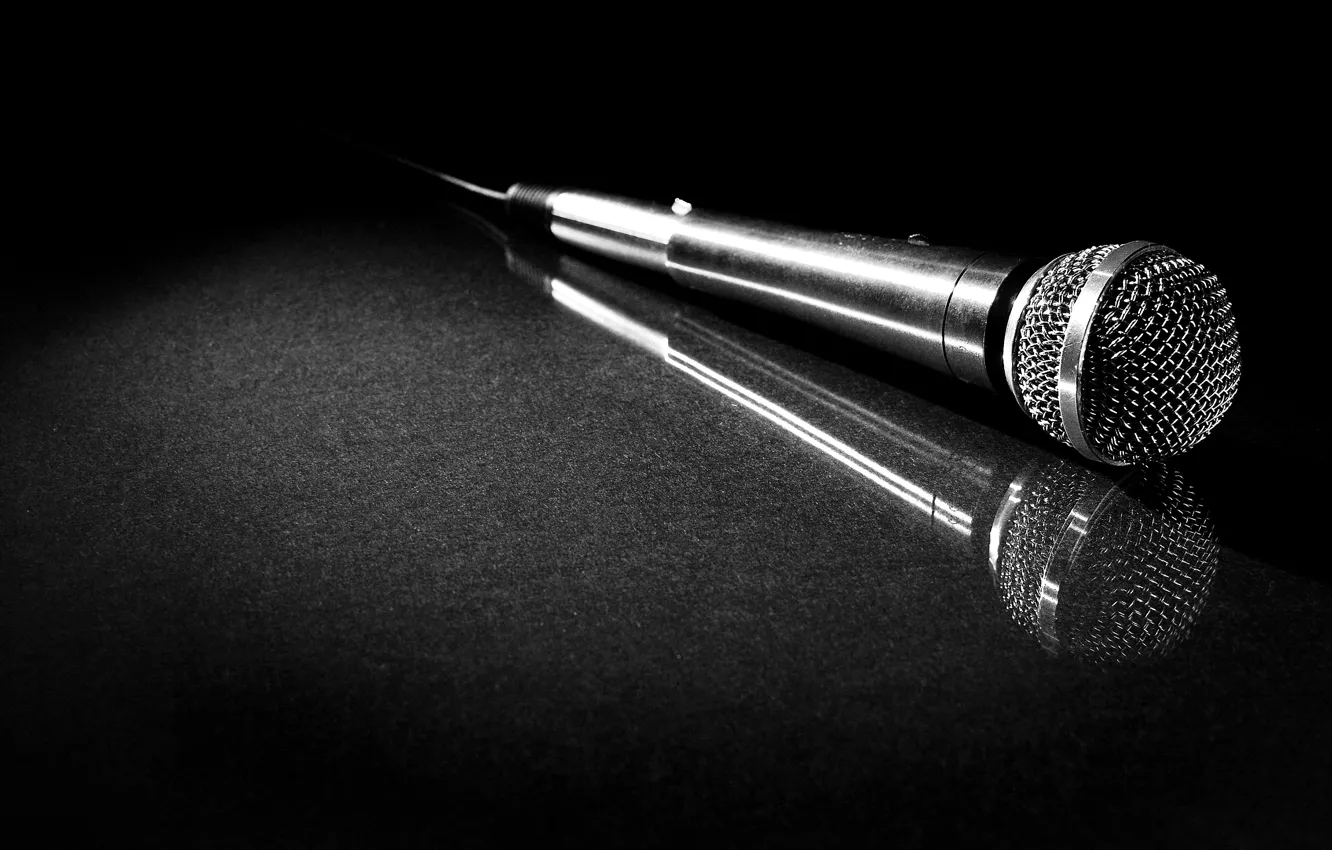 Photo wallpaper microphone, white and black, ground floor