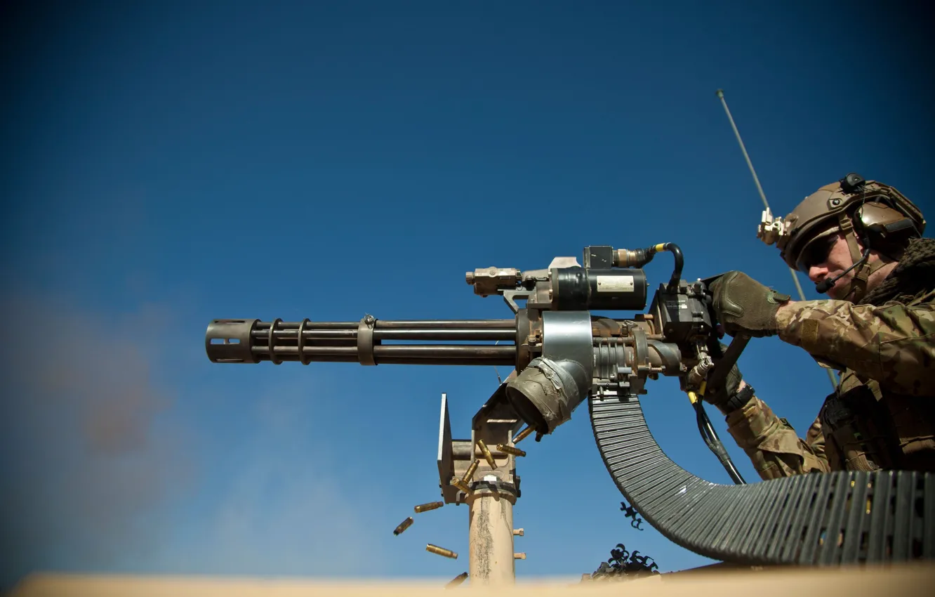 Photo wallpaper gun, USA, bullets, soldier, desert, military, weapon, war