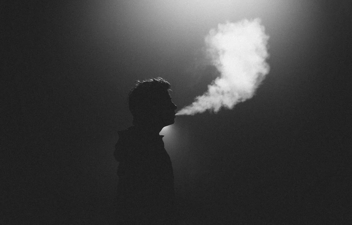 Photo wallpaper light, smoke, silhouette, male, Smoking