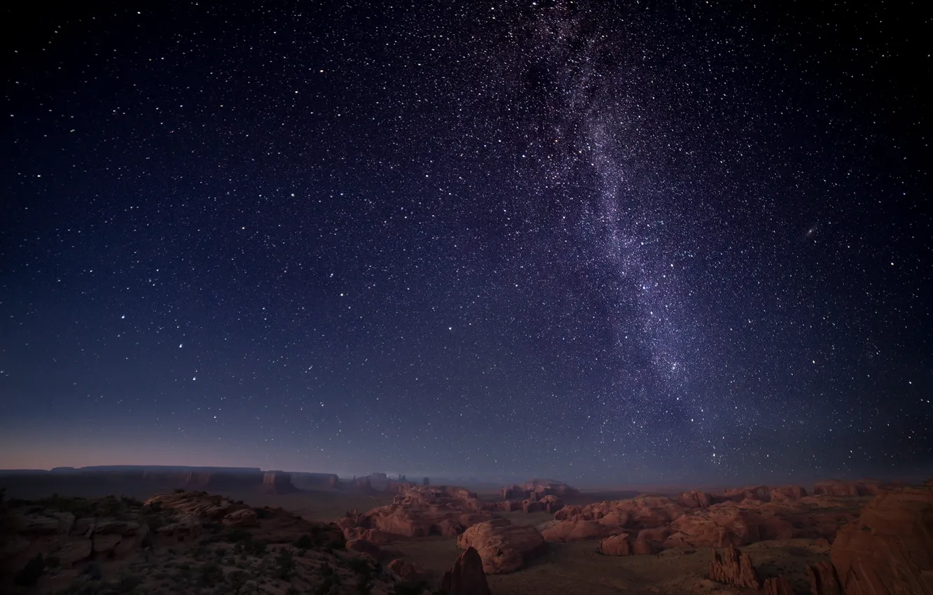 Photo wallpaper space, stars, desert, horizon, the milky way, Buttes