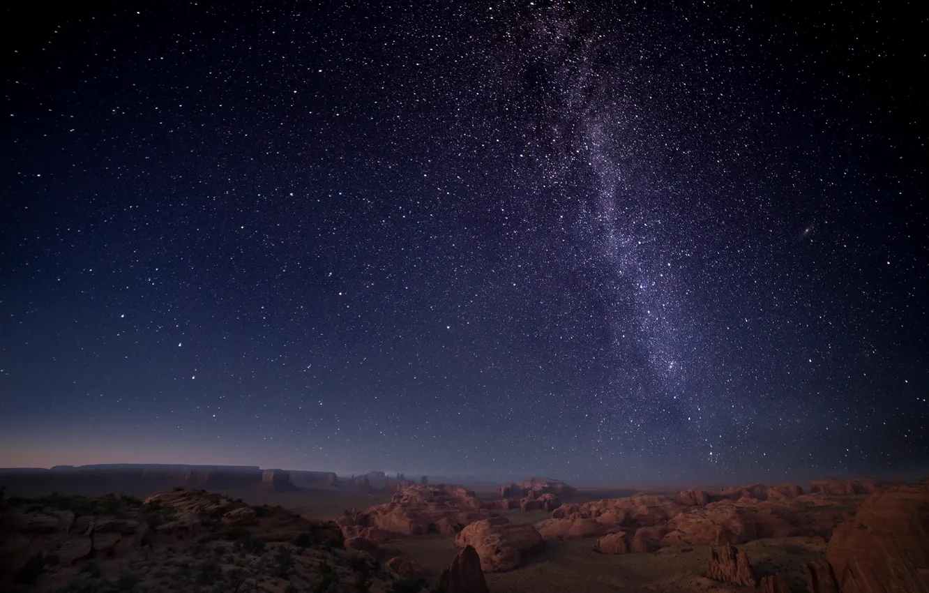 Photo wallpaper space, stars, desert, horizon, The Milky Way, Buttes