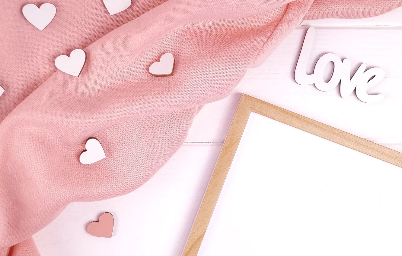 Photo wallpaper frame, silk, hearts, fabric, pink, heart, pink, silk
