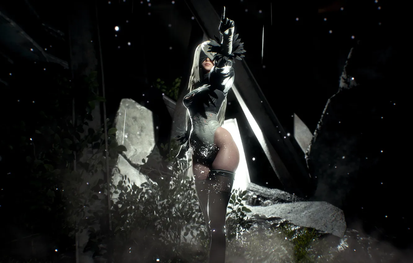 Photo wallpaper PlayStation, thighs, dark background, blindfold, Nier Automata, Stellar Blade, Eve