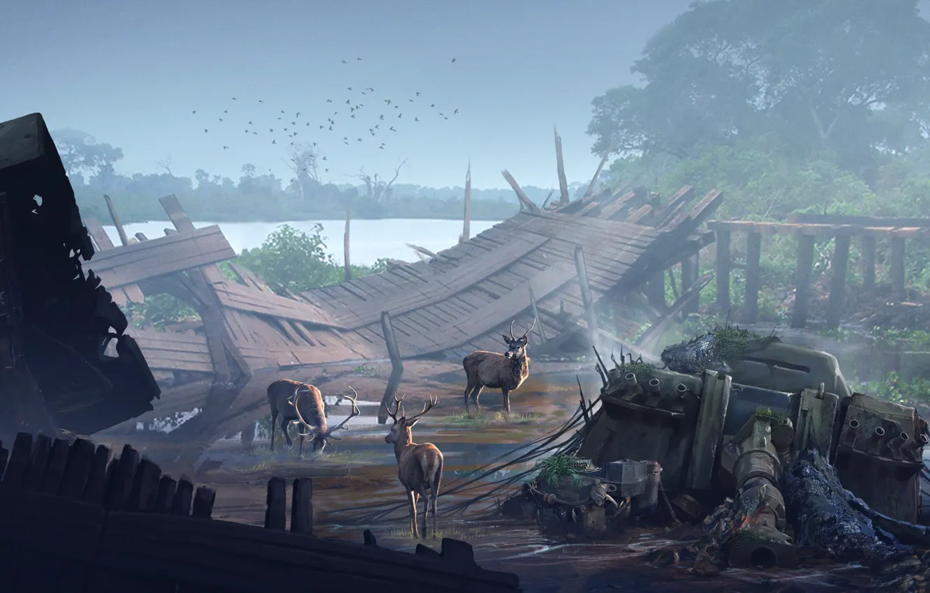 Photo wallpaper deer, destruction, Gathering, the clash between nature Vs industrialization, 4th World