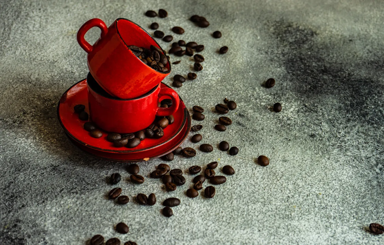 Photo wallpaper grain, Cup, coffee, saucers
