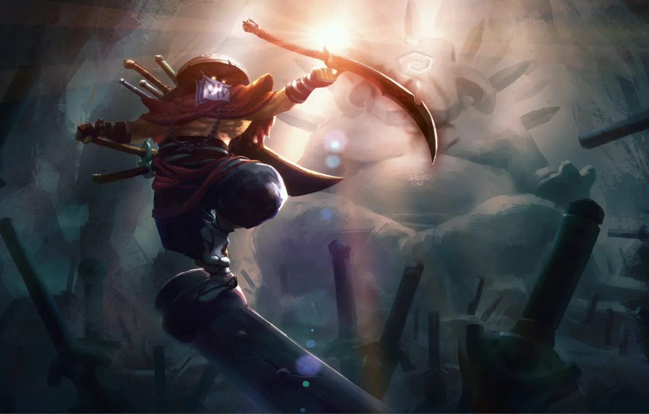 Photo wallpaper weapons, warrior, art, Dota 2, Juggernaut, Yurnero