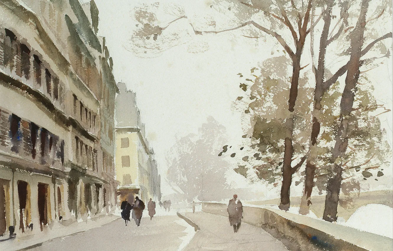 Photo wallpaper picture, watercolor, the urban landscape, Edward Seago, Nov. Ile-de-La-La enough. Paris