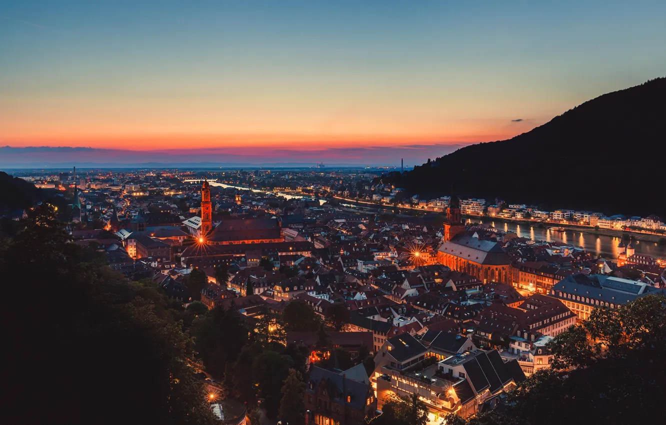 Photo wallpaper Germany, blue hour, Heidelberg