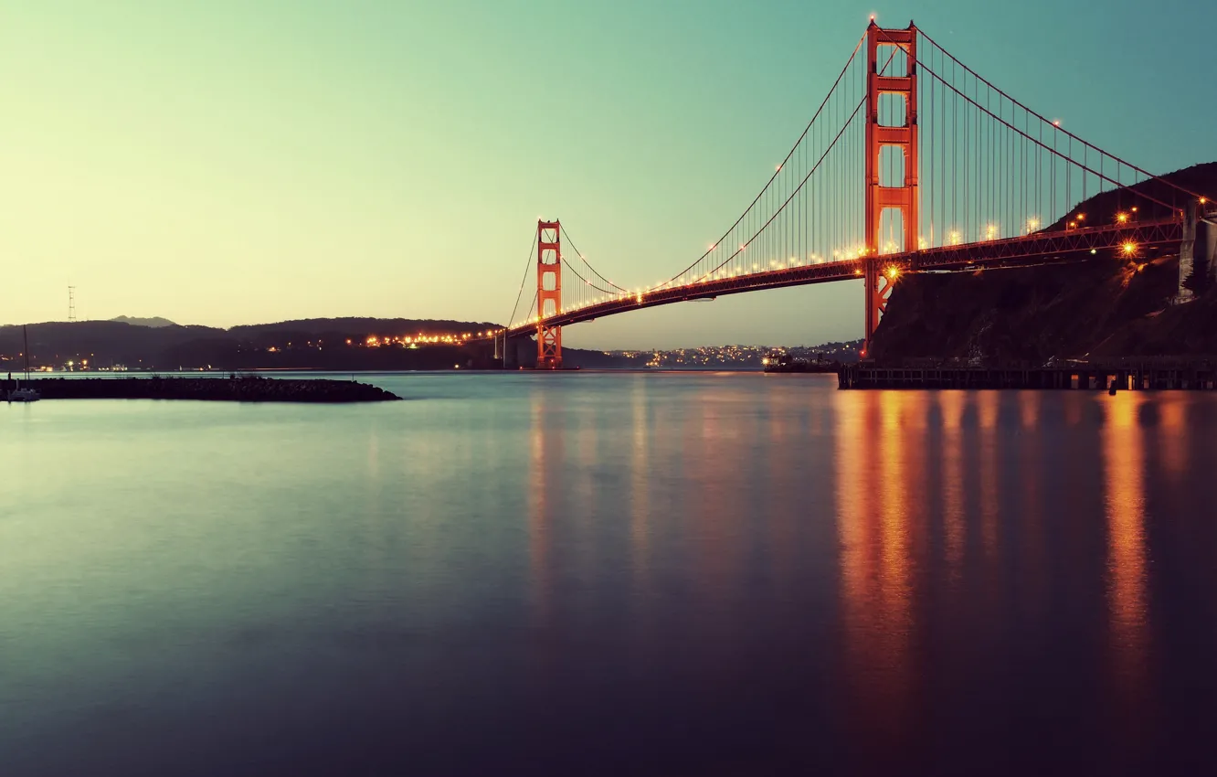Photo wallpaper bridge, lights, the evening, Golden gate, USA, San Francisco, San Francisco, Golden Gate