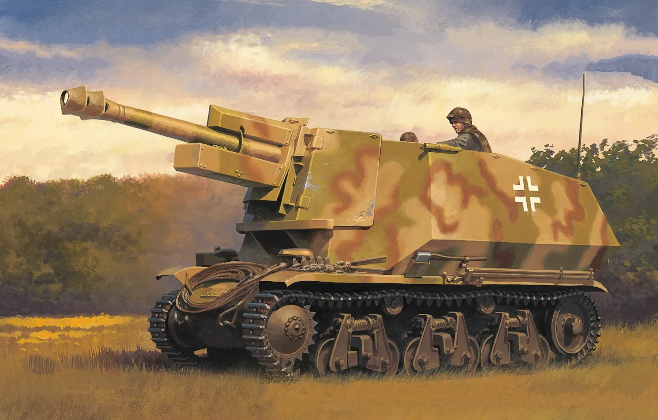 Photo wallpaper Germany, SAU, Self-propelled howitzer, Panzerwaffe, 10.5 cm leFH 18