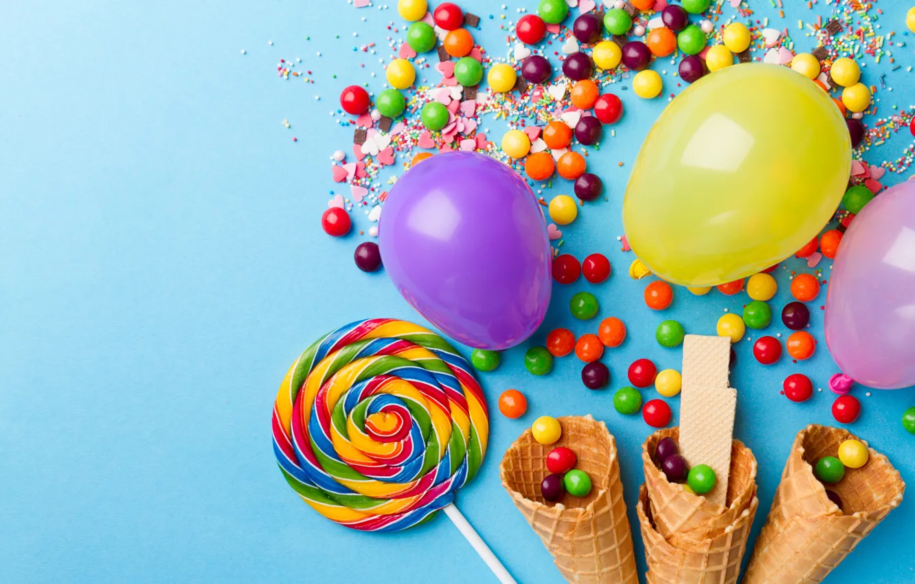 Photo wallpaper ball, sweets, lollipops, horn, caramel