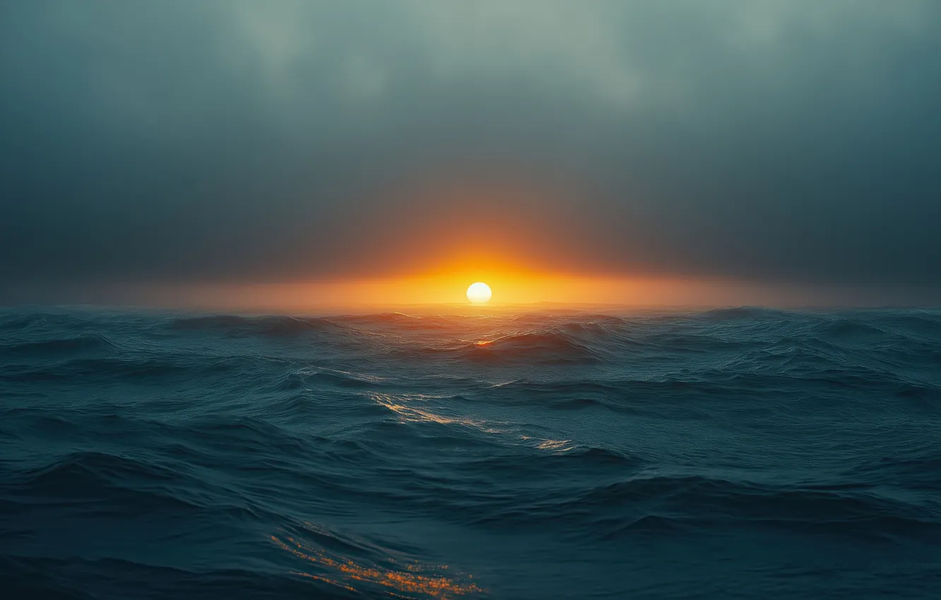 Photo wallpaper ocean, sunset, clouds