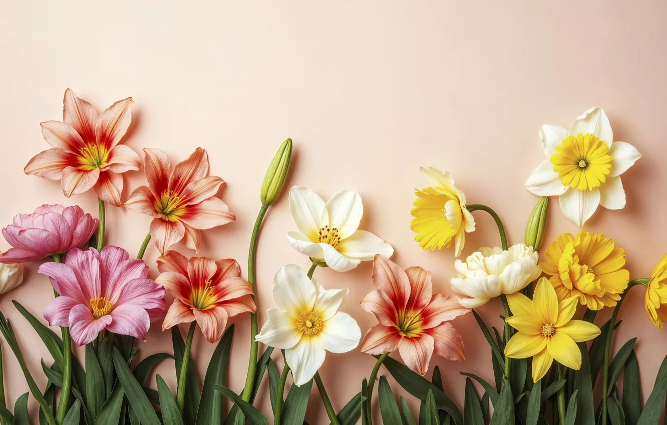 Photo wallpaper flowers, spring, colorful, blossom, flowers, spring, bloom
