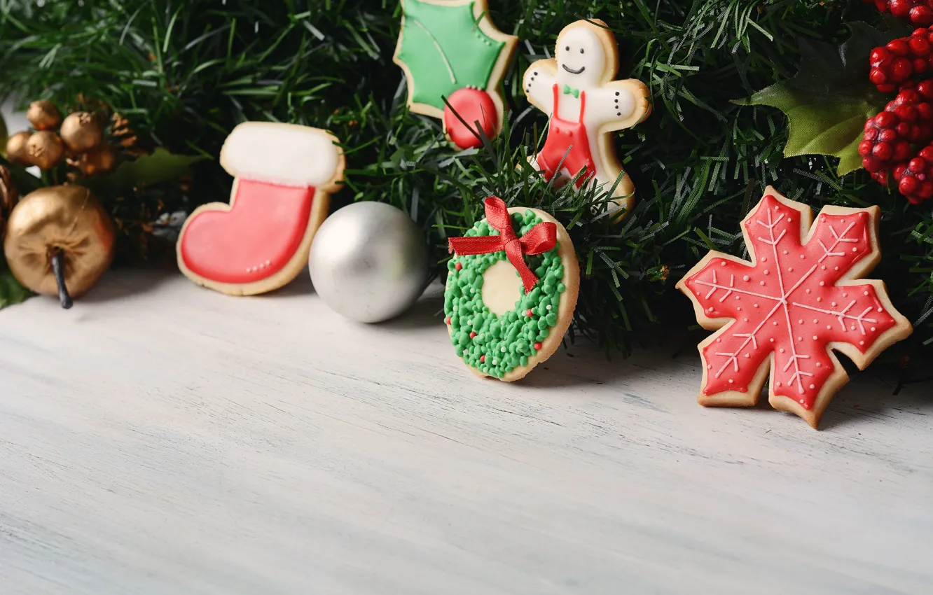 Photo wallpaper decoration, new year, cookies, Christmas, Christmas, wood, New Year, cookies