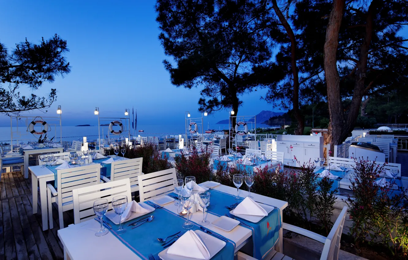 Photo wallpaper sea, the evening, restaurant, resort, Anchor restaurant