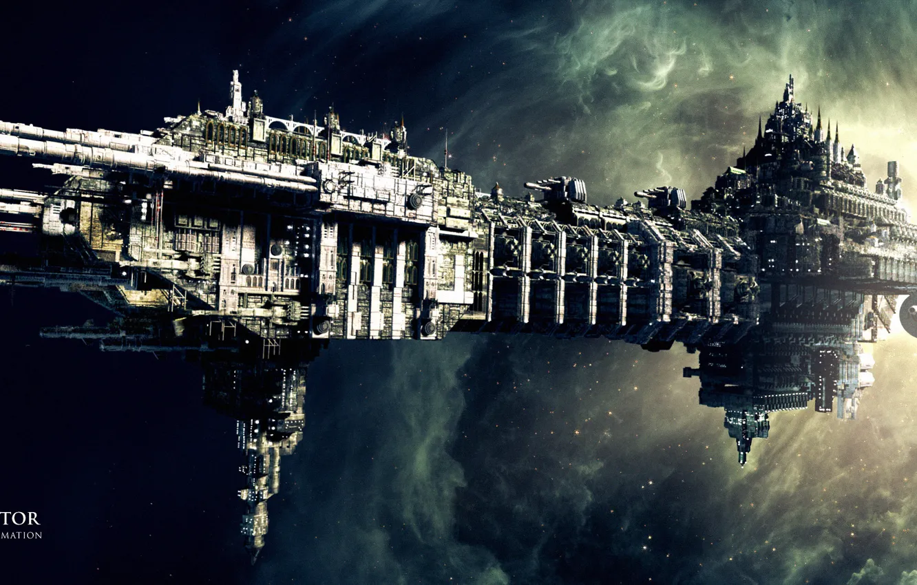 Photo wallpaper space, nebula, fiction, space, nebula, ship, Coteaz, Warhammer 40K animation