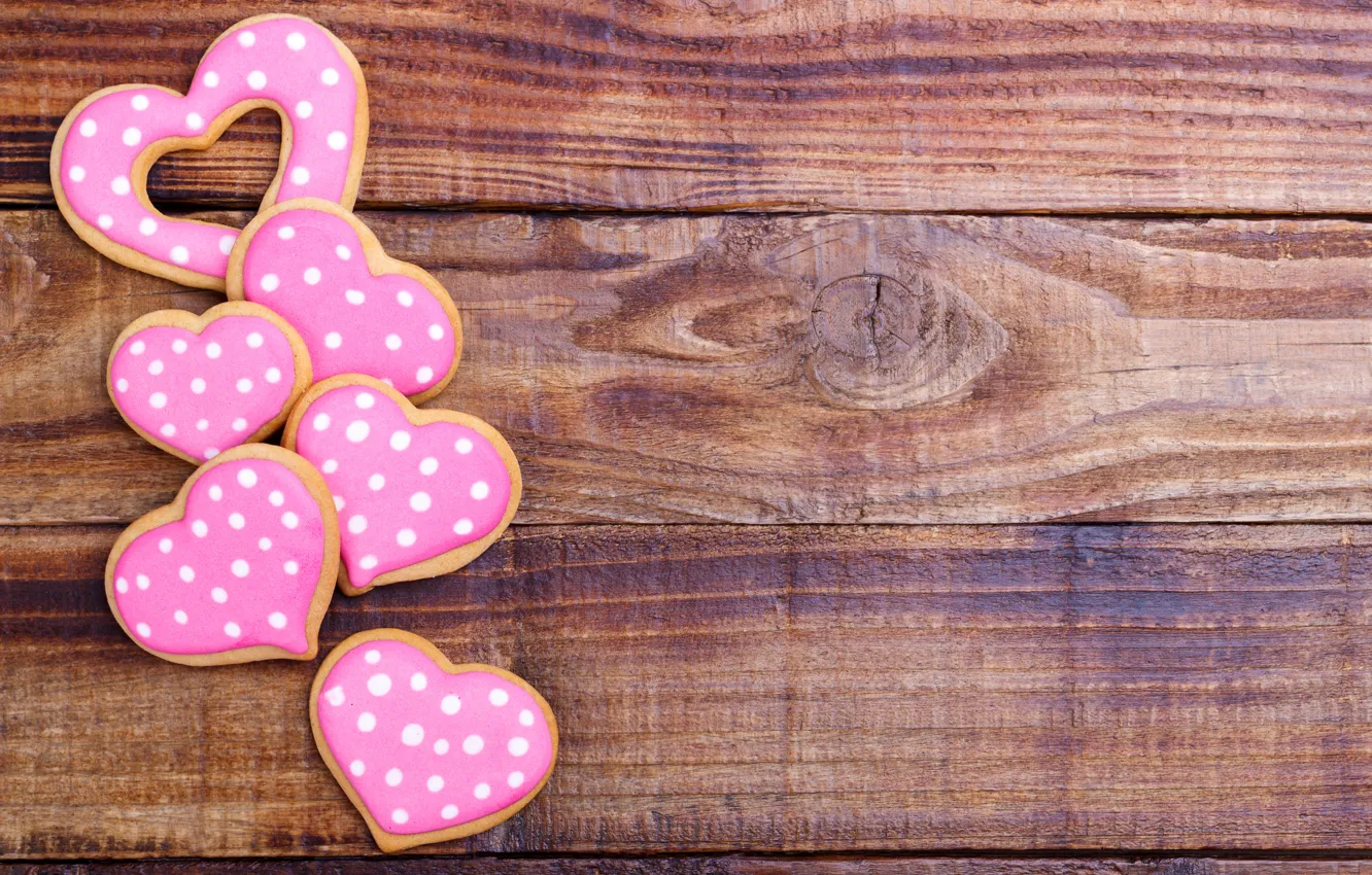 Photo wallpaper cookies, hearts, wood