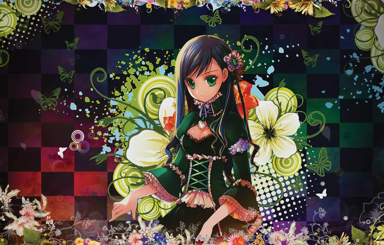 Photo wallpaper flowers, anime, art, girl