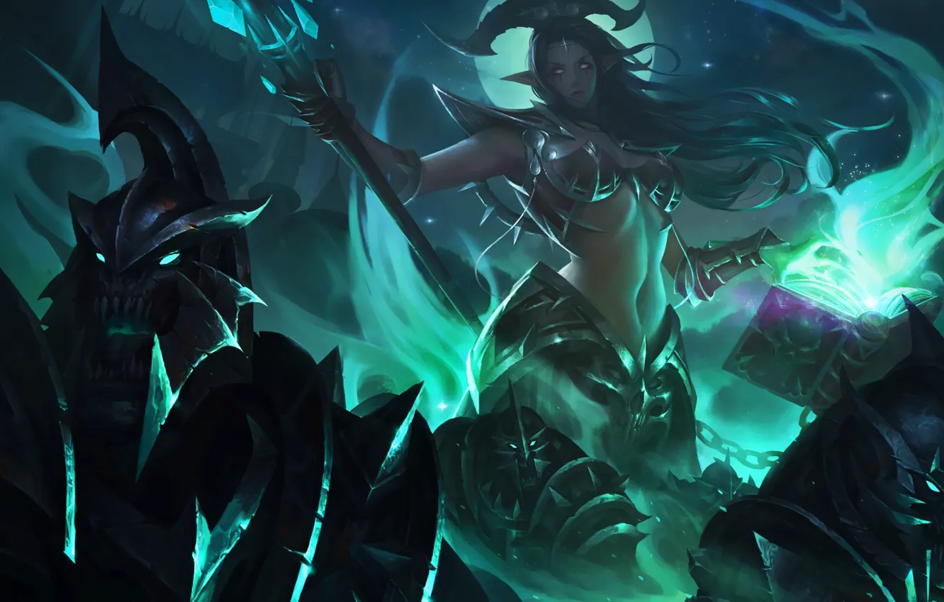 Photo wallpaper girl, night, fiction, magic, art, fantasy, elf, magic