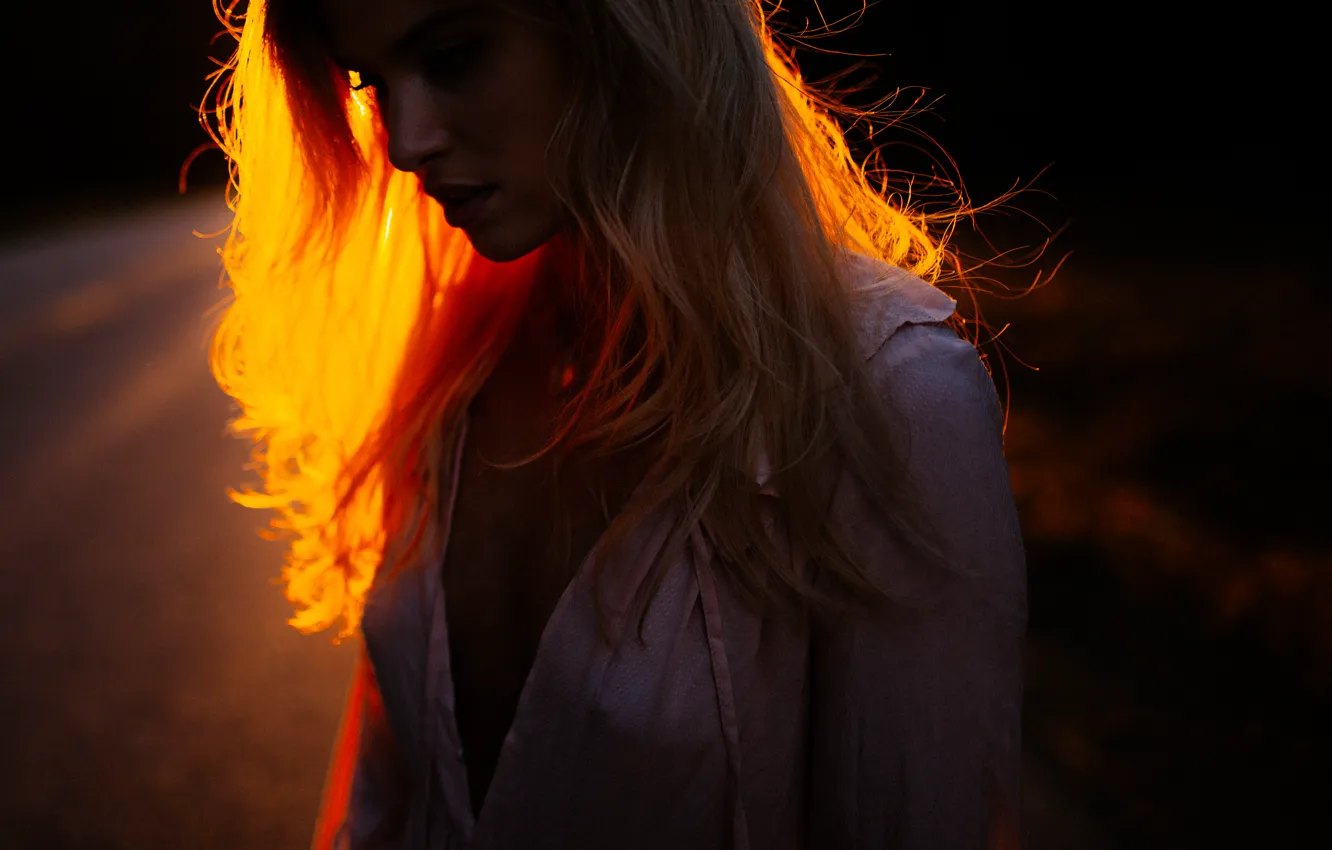 Photo wallpaper girl, silhouette, blonde