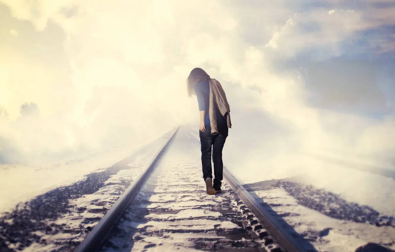 Photo wallpaper road, girl, mood