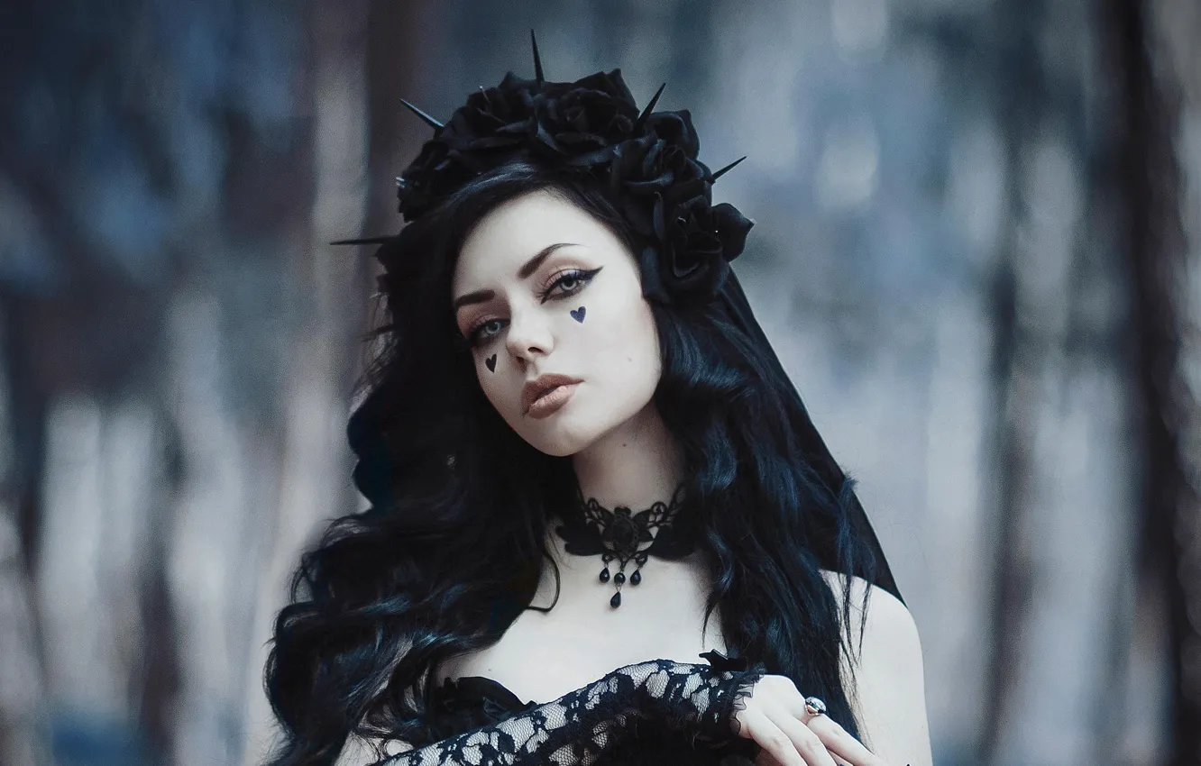 Photo wallpaper look, girl, trees, Gothic, hotesse