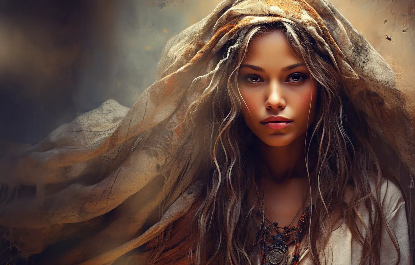 Photo wallpaper girl, face, portrait, AI art, neural network