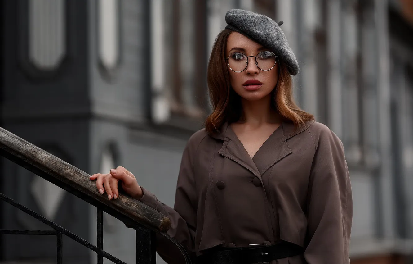 Photo wallpaper model, glasses, blurred background, Elena Zharkova