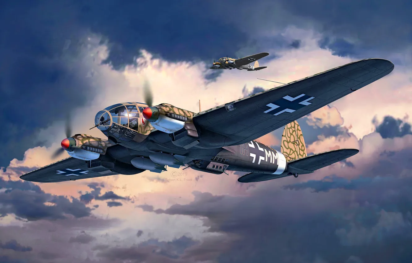 Photo wallpaper Luftwaffe, He 111, Medium bomber, Heinkel He 111H-6, KG26, Combat squadron 26