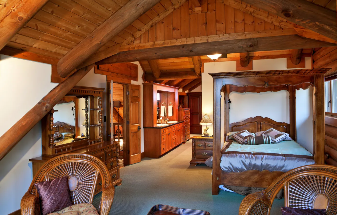 Photo wallpaper interior, chair, mirror, bedroom, chest, interior, the wash basins.