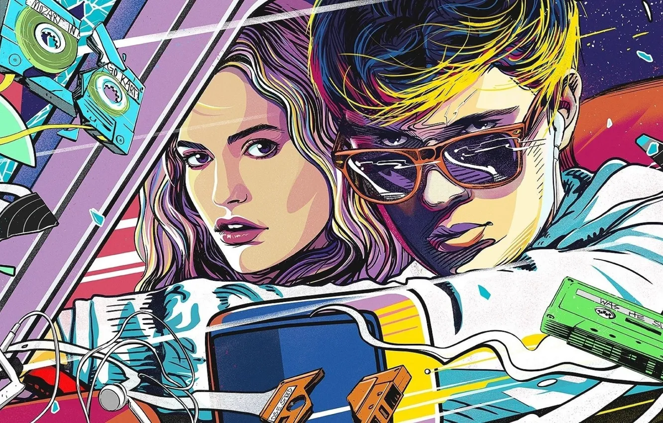 Photo wallpaper girl, baby, glasses, car, baby, pop art, Baby Driver, Baby on the drive