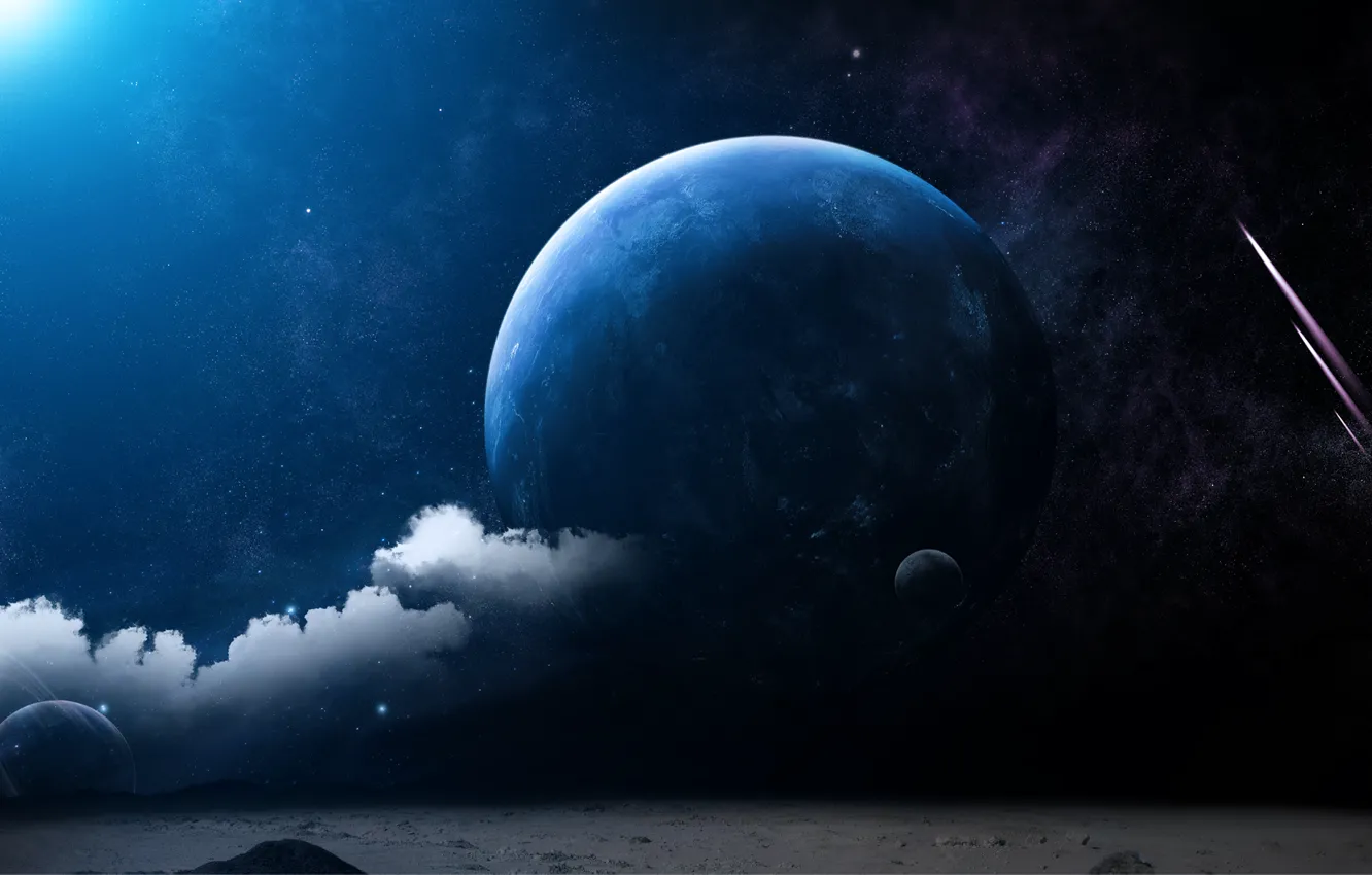 Photo wallpaper Clouds, The moon, Planet, Planets, Surface, Moon View Terra