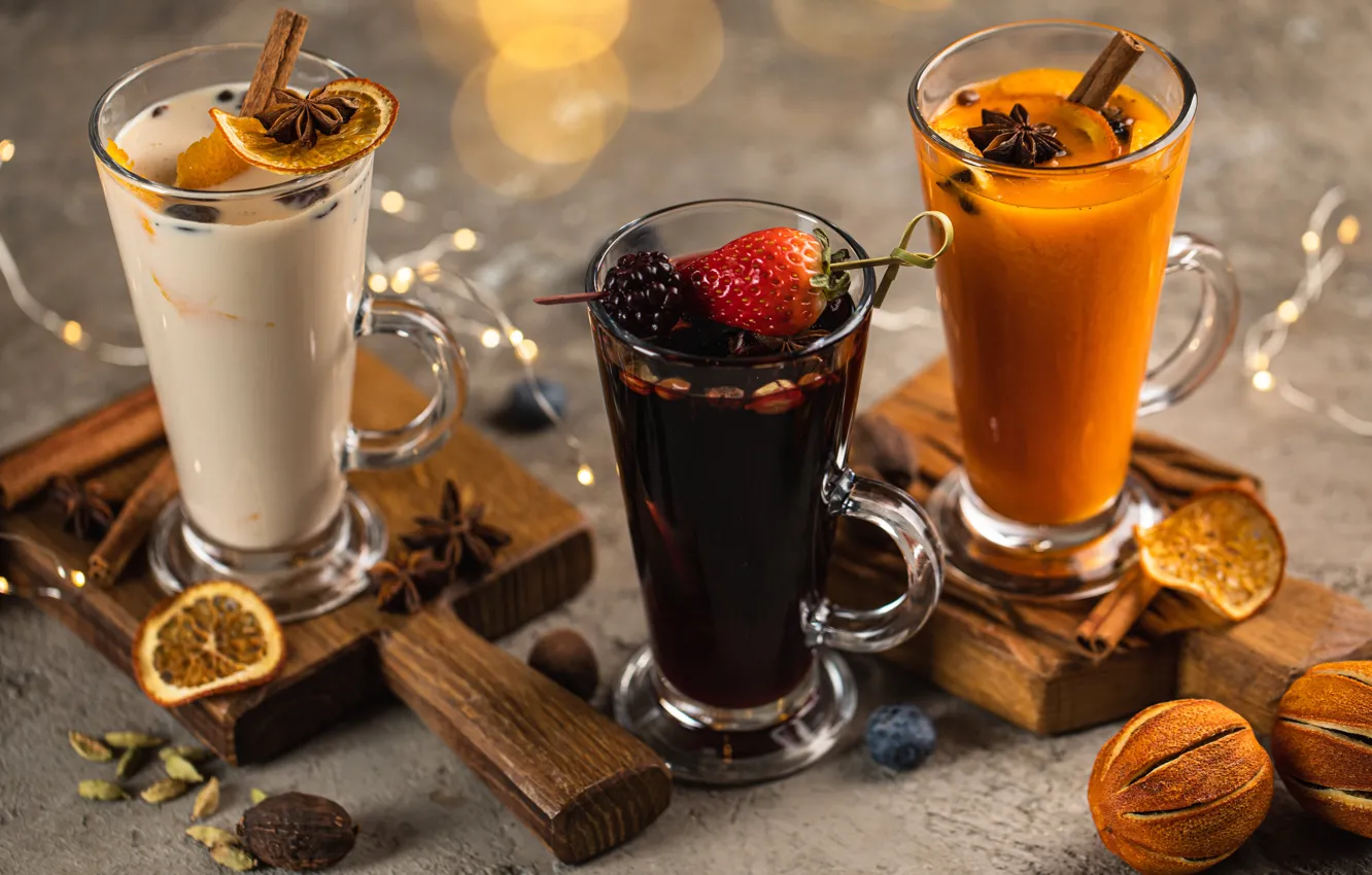 Photo wallpaper drink, berries, spices, cinnamon, strawberry