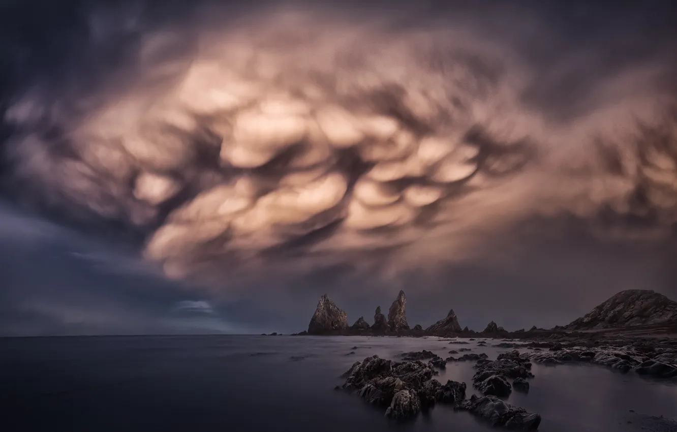 Photo wallpaper sea, the sky, clouds, rocks