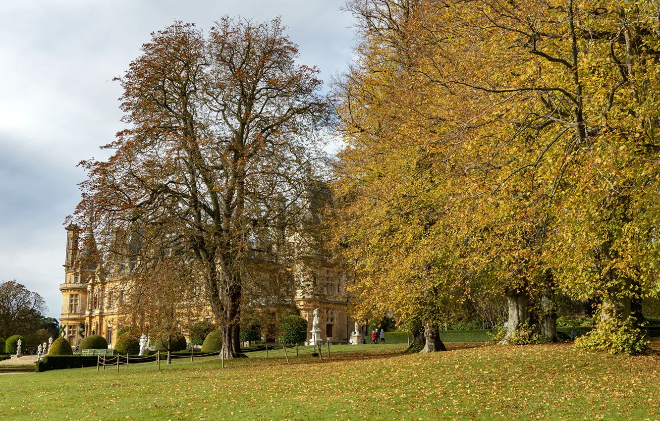 Photo wallpaper photo, England, Nature, Autumn, Trees, Leaves, Park, Waddesdon Manor
