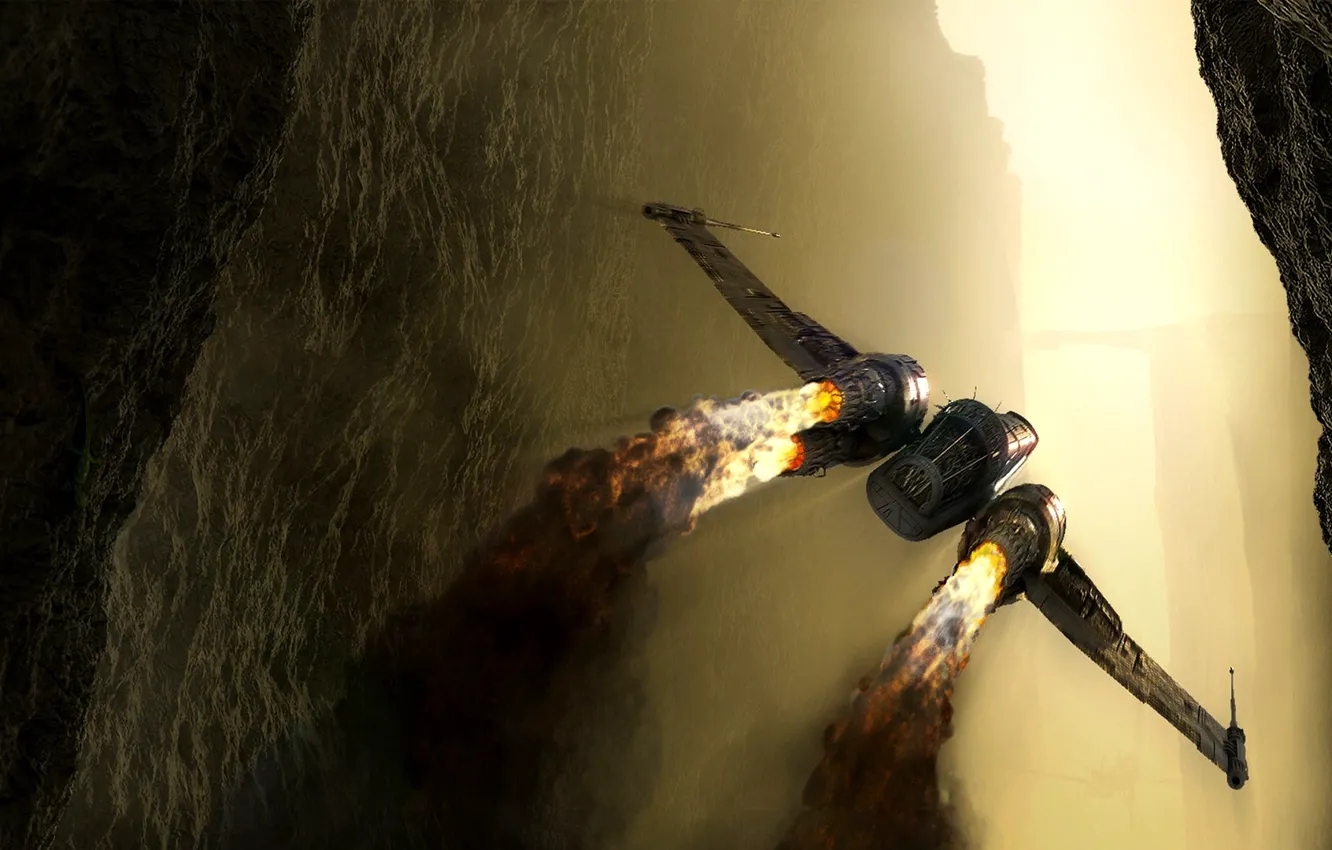 Photo wallpaper flight, fire, fighter, meteorite, nozzle, spaceship, Spaceship fighter