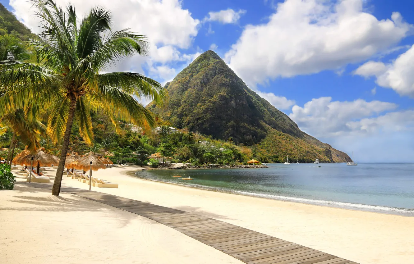 Photo wallpaper sea, beach, mountains, Caribbean, Saint Lucia