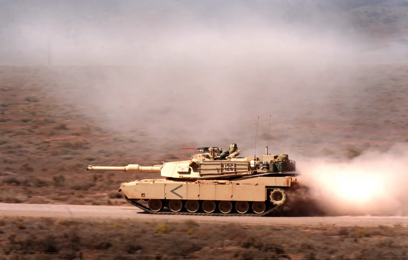 Photo wallpaper road, weapons, tank, Abrams