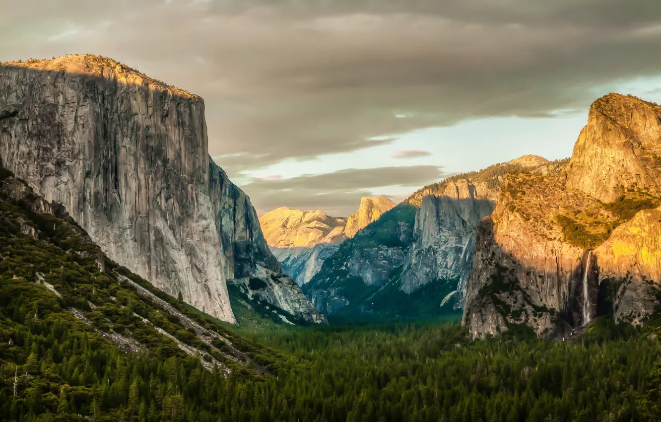 Photo wallpaper forest, the sky, trees, mountains, rocks, Yosemite, National Park, Sierra Nevada