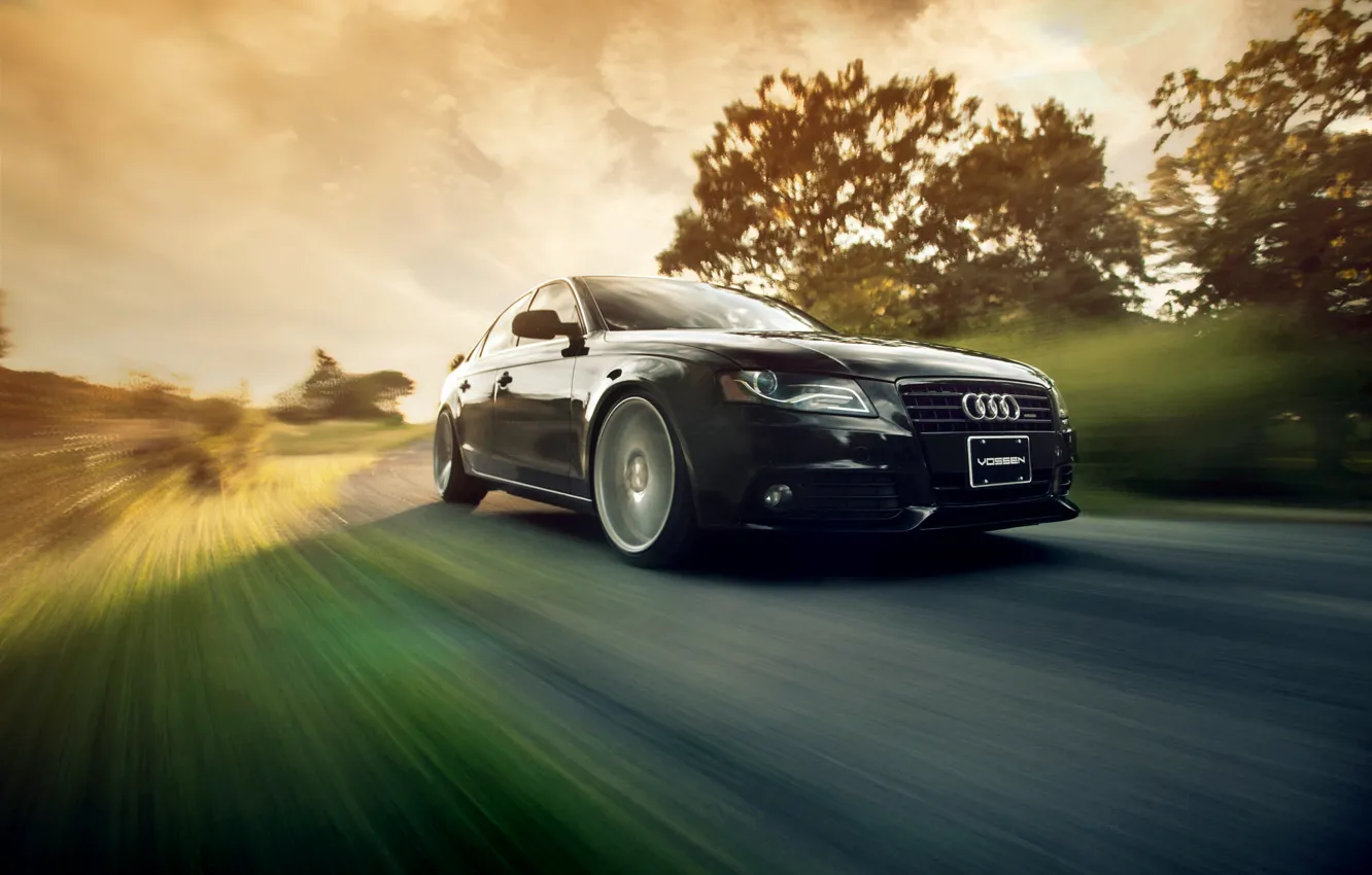 Photo wallpaper movement, speed, black, Audi A4 B8, Vossen Wheels, Ronaldo Stewart