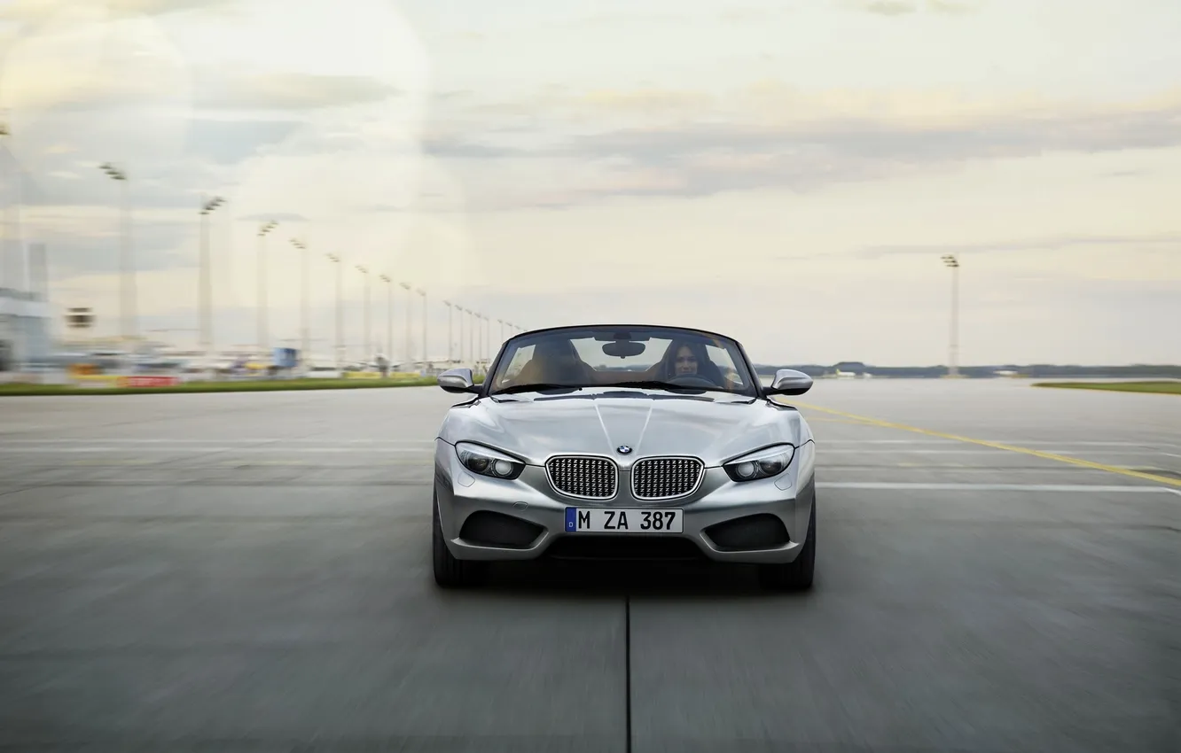 Photo wallpaper machine, girl, lights, BMW, The hood, convertible, the front, Zagato